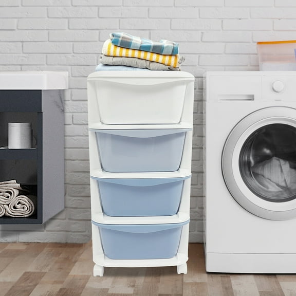 Modern 4-Tier Rolling Cart with Wheels, Plastic Drawer Storage Organizer, Storage Boxes with Lids, Storage Containers Organizer for Bathroom Living Room Kitchen Laundry Room