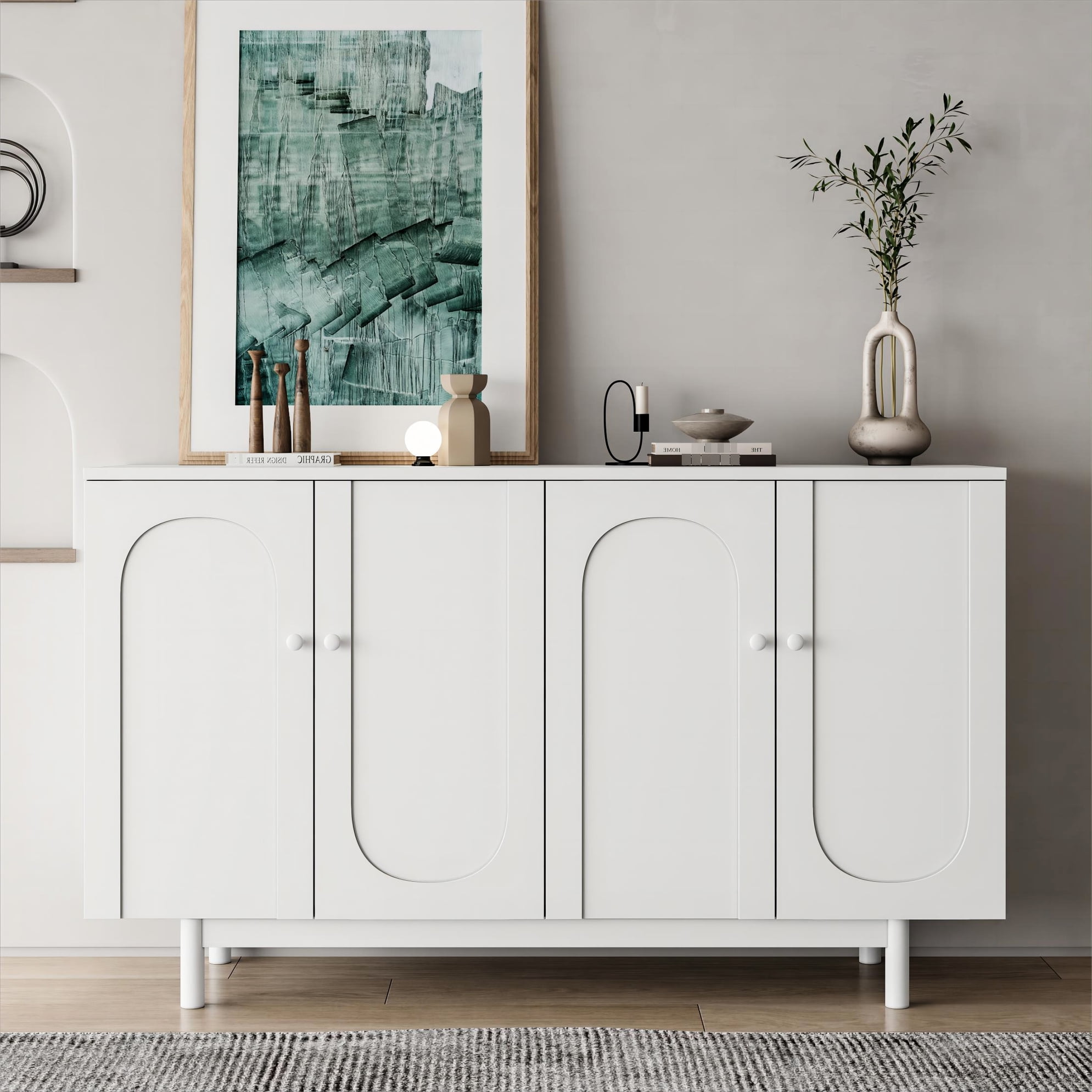 🔥 HOT SALE 🔥 4 Door Adjustable Storage Cabinet (White Stipple)