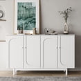 thumbnail image 1 of Modern 4-door Intaglio Cabinet With Adjustable Shelf - White For Everywhere Storage In Solid Pine Legs & Wood Pulls Bedroom, Living Room, Kitchen, 1 of 7