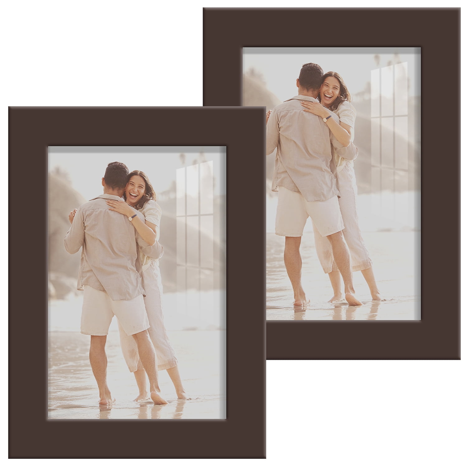 Modern 4 in. x 6 in. Brown Picture Frame (Set of 2)