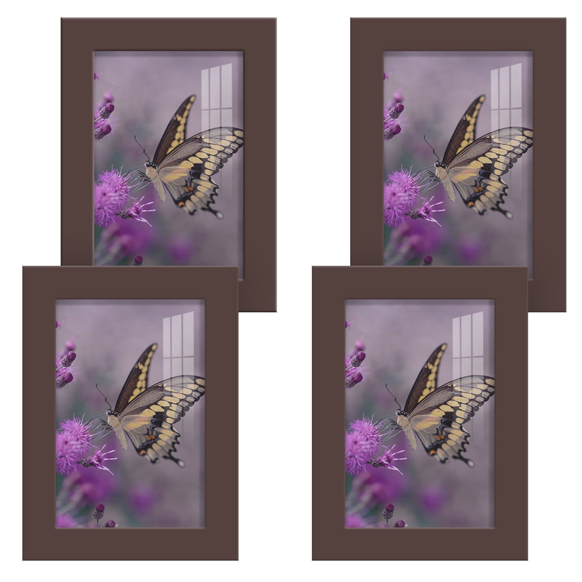 Modern 4 in. x 6 in. Brown Picture Frame (Set of 4)