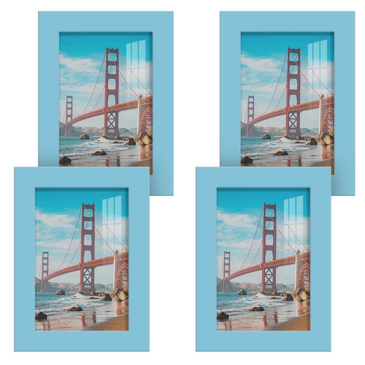 Modern 4 in. x 6 in. Light Blue Picture Frame (Set of 4)