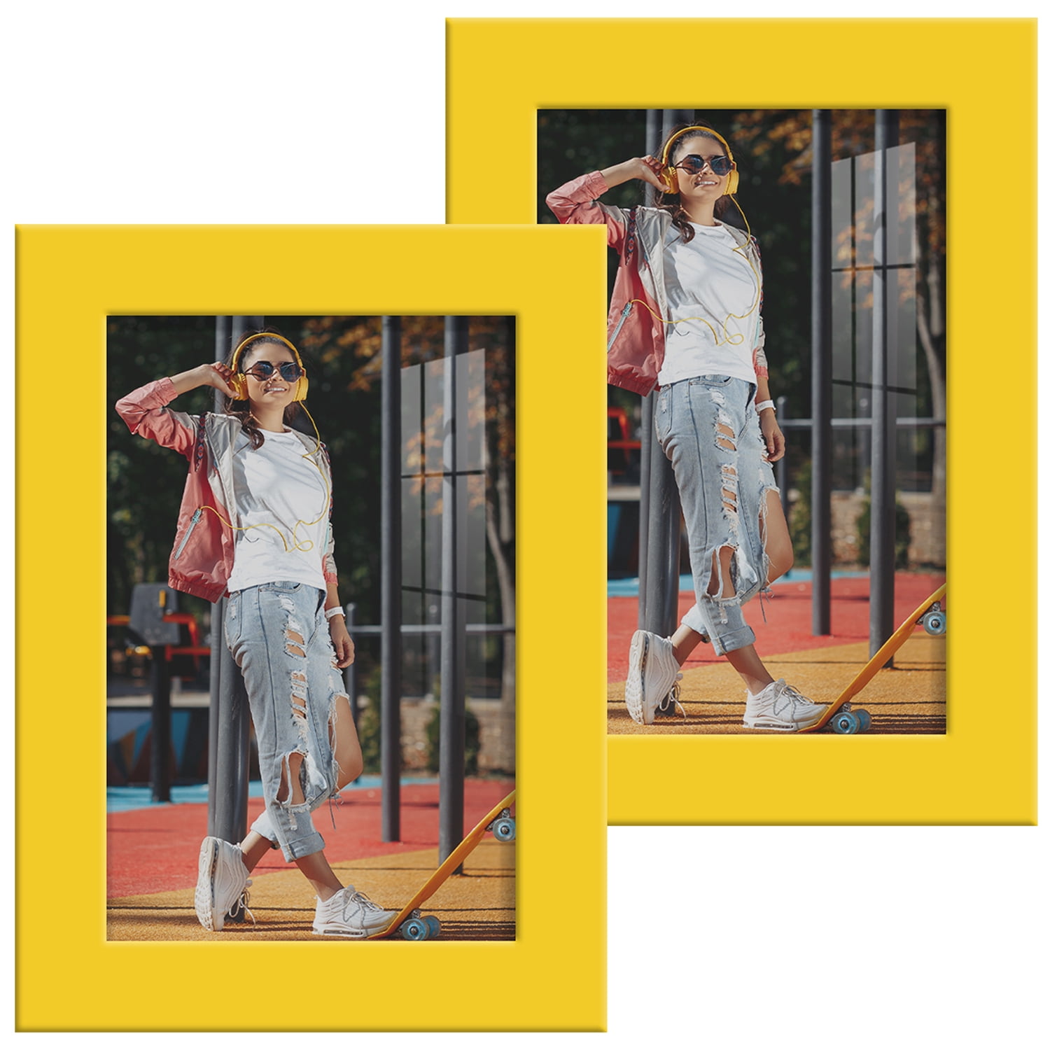 Modern 4 in. x 6 in. Yellow Picture Frame (Set of 2)