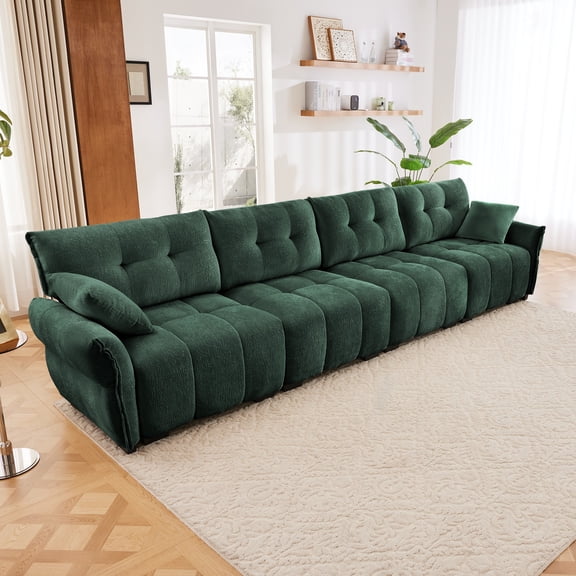 Modern 4-seater Sofa, Solid Wood Frame in Premium Chenille,High - Resilience Cushions, Ideal for Living Rooms, Offices, Lounges, Dens, Hotel Lobbies (Green)