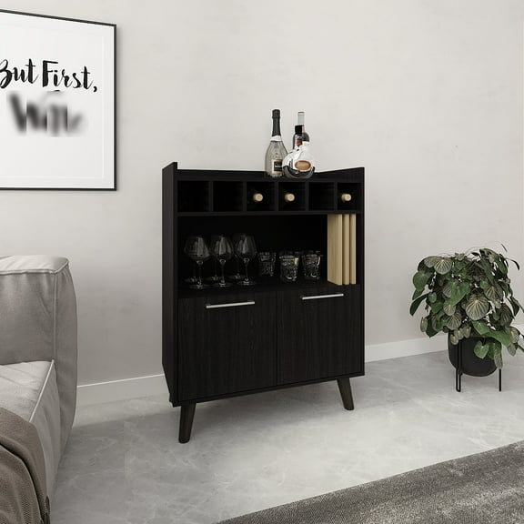 Modern 40" Bar Cabinet With Six Bottle , Two Double Door Cabinets, Four Shelves, Dark , For Entertaining Areas & Shelves Cabinet, High, Dining Room Essential