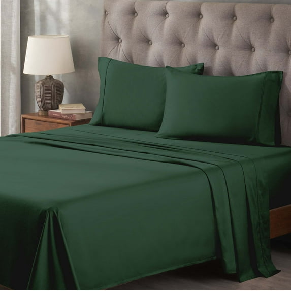 Modern 400-Thread Count Egyptian Cotton Stripe Casual Deep Pocket Sheet Set, California King, Hunter Green by Blue Nile Mills