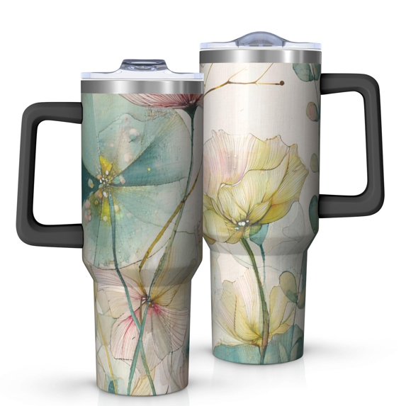 Modern 40oz Tumbler– Stainless Steel Insulated Tumbler with Handle and Straw, Large Capacity Travel Cup for Hot & Cold Drinks