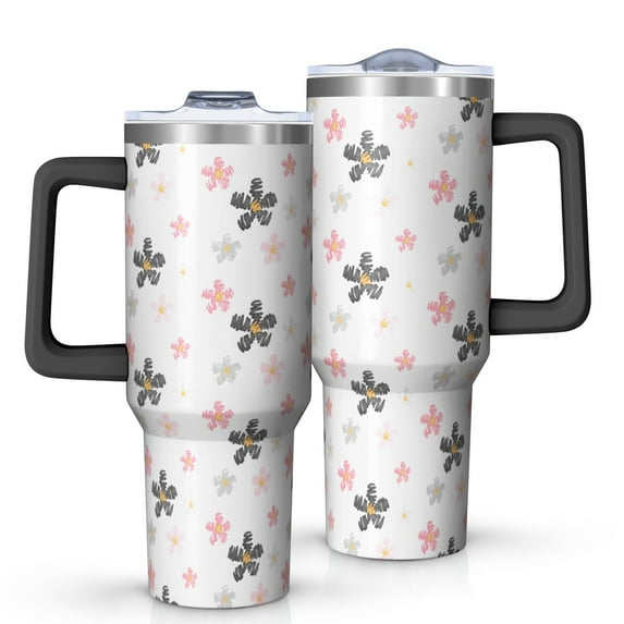 Modern 40oz Tumbler– Stainless Steel Insulated Tumbler with Handle and Straw, Large Capacity Travel Cup for Hot & Cold Drinks