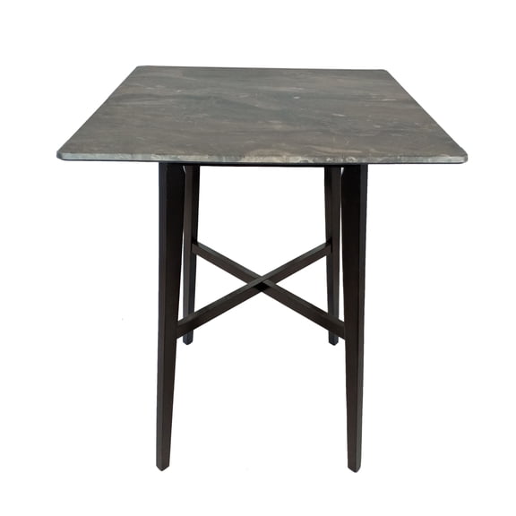 Modern 42 Bar Height Square Dining Table for Small Spaces, Grey+Black MDF Top with Rubberwood Legs, Paladina Marble Finish, Includes One Table, Assembly Required