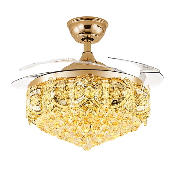 Modern 42" Crystal LED Invisible Ceiling Fan Chandelier Lamp Light Led Lighting W/Remote Gold for 8-25, Living Room, Ding Room, Bedroom