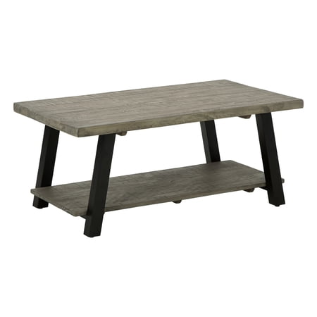 Modern 42 Inch Coffee Table Solid Pine Wood Top Metal Base Muted Gray - Saltoro Sherpi