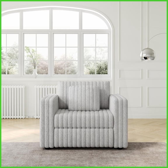 Modern 44.9" Single Modular Sofa with Acrylic Imitation Rabbit Plush - Light Gray, Storage & Throw Pillows for Living Room/Bedroom