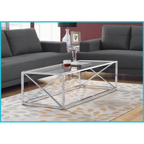 Modern 44" Clear Tempered Glass Coffee Table - Polished Chrome X Base, Easy-Clean & Fits Any Decor