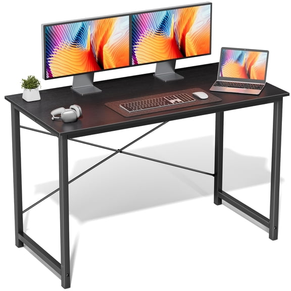 Modern 47" Computer Desk Home Office Study Table, Simple Writing Workstation with X-Shaped Reinforced Structure, Space-Saving Desk for Bedroom, Black