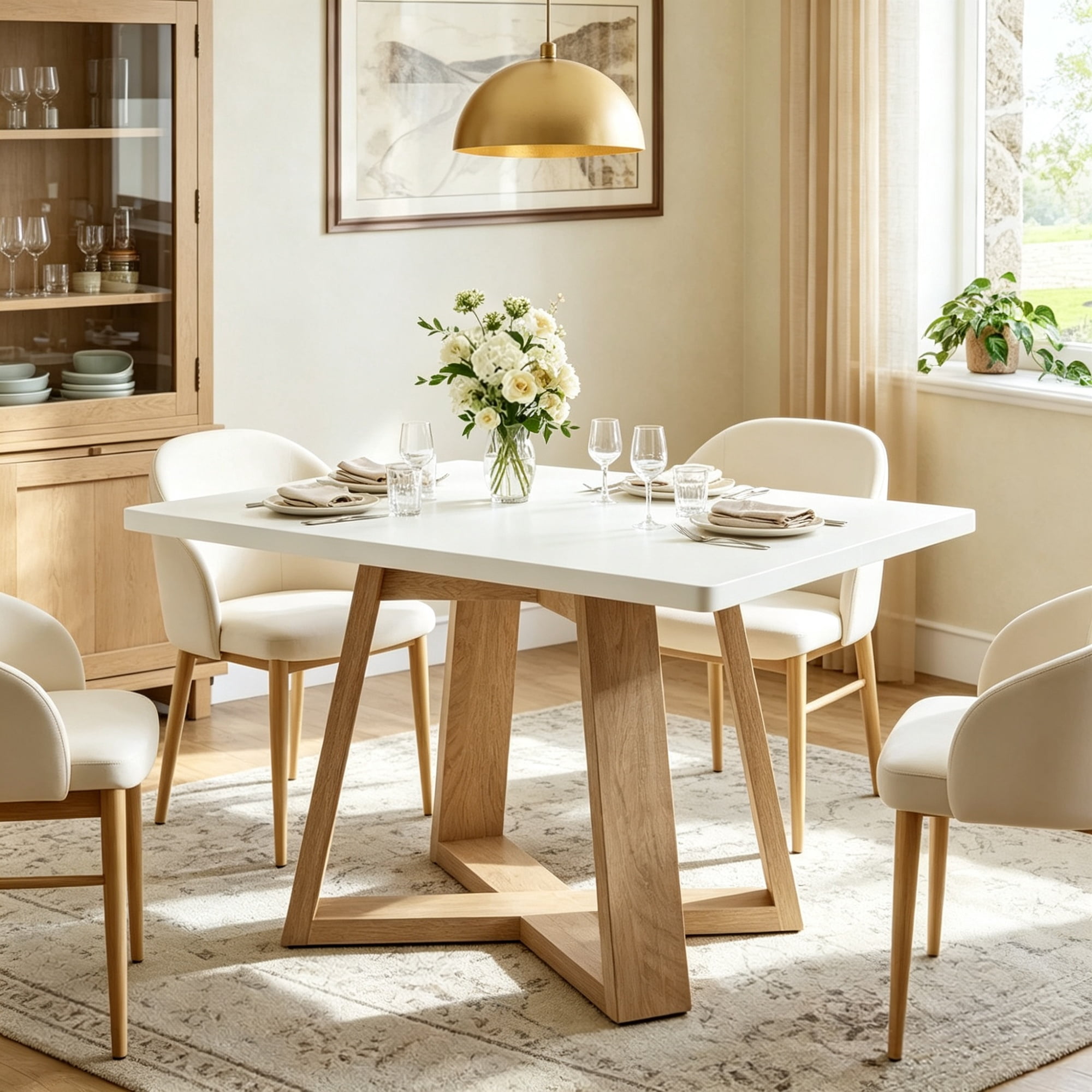 Modern 47 Inch Rectangular Dining Table, Kitchen Dinner Table Seats 4