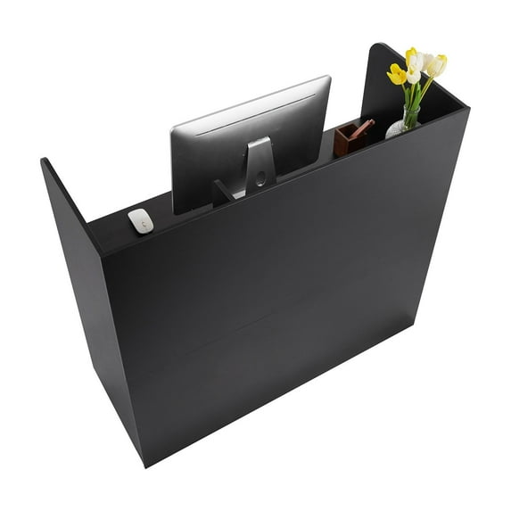 Modern 47" Office Reception Desk in Black Rectangular Front Counter with Lockable Storage for Hotels, Beauty Salons, and Office Lobbies