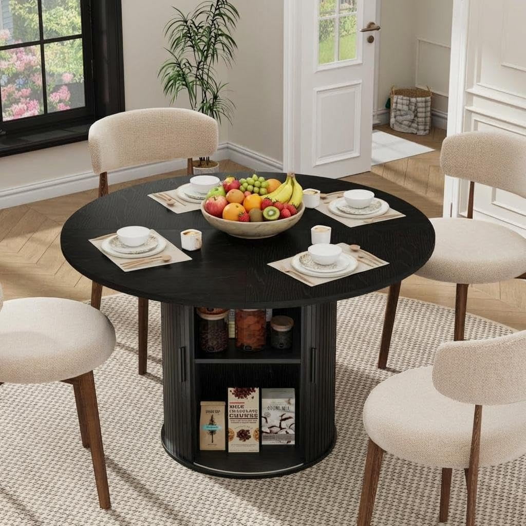 Modern 47" Round Dining Table for 4 – 2-Layer Storage Shelf with ...