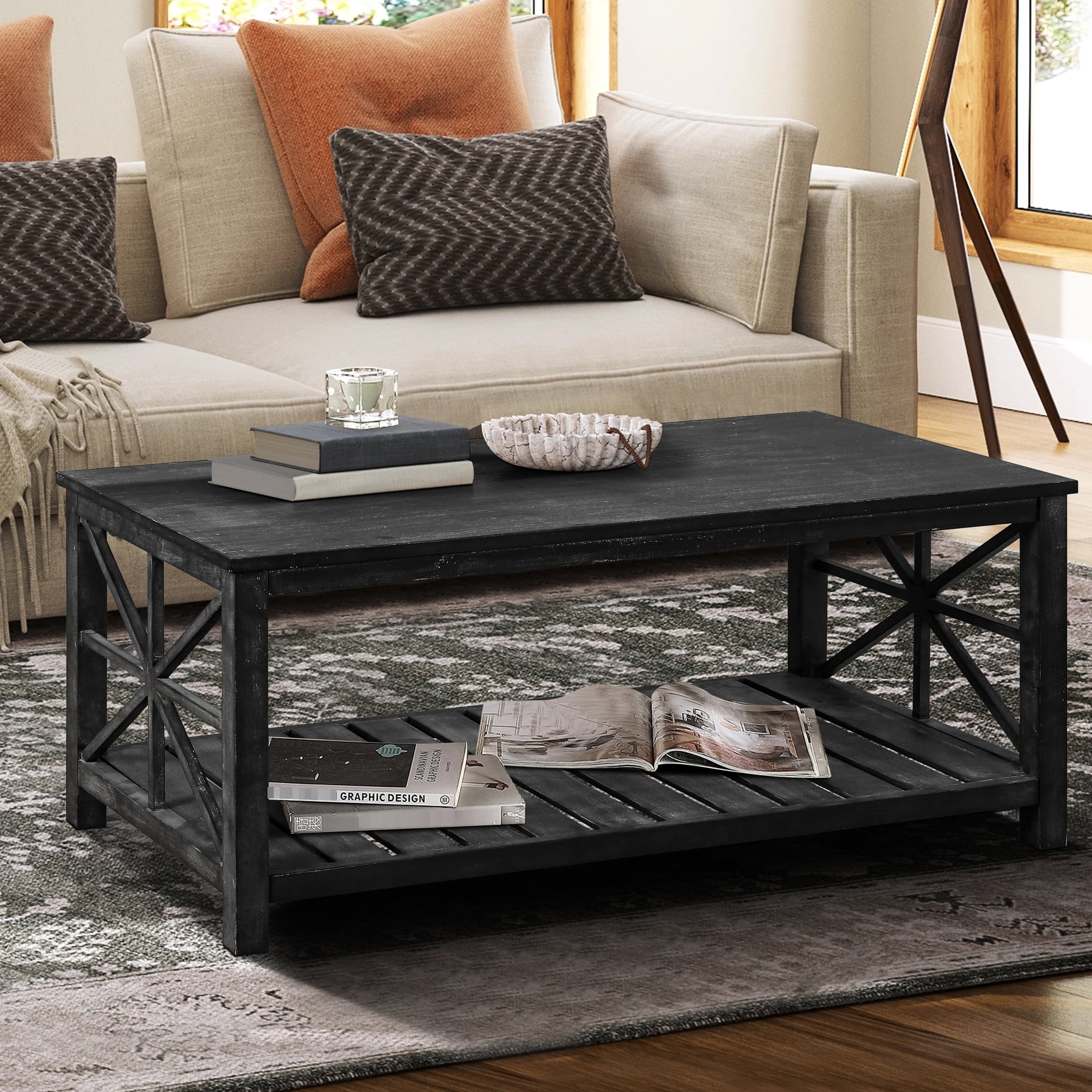 Modern 47-inch Coffee Table With Open Storage Shelf, Rectangular For ...