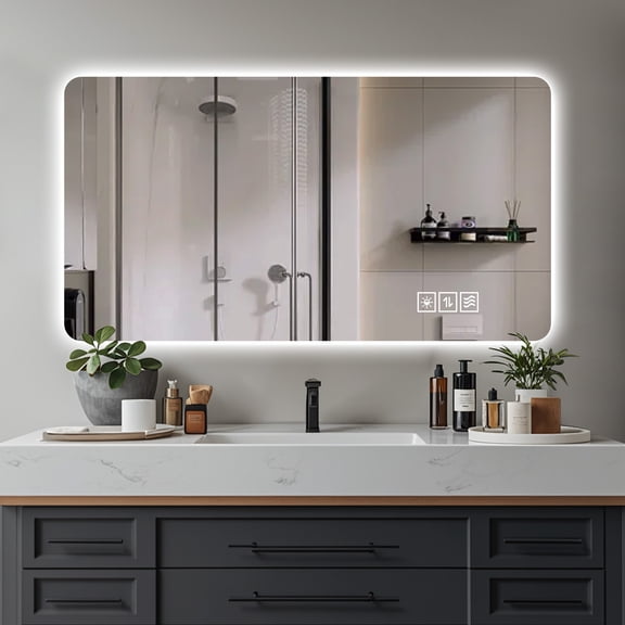 Modern 48"x24" LED Bathroom Vanity Mirror, Horizontal or Vertical Wall-Mounted Full Length Mirror with 60s Anti-Fog, 3 Color Touch Dimmable 5mm HD Silver Glass, Clear