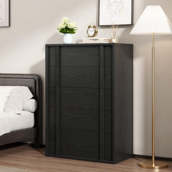 Modern 5-Drawer Dresser - Wooden Chest for Bedroom, Living Room, Entryway, Black