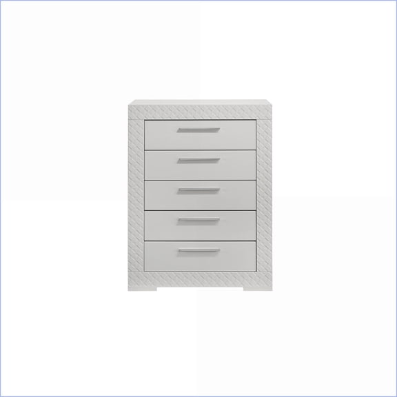 Modern 5-Drawer Wood Chest with Quilted Texture | White | Wood