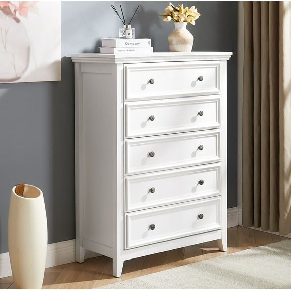 Modern 5 Drawers Dresser 5 Drawers Cabinet,Chest of Drawers Closet Organizers and Storage Clothes Storage Drawers Cabinet for Living Room, Farmhouse Dresser Organizer White