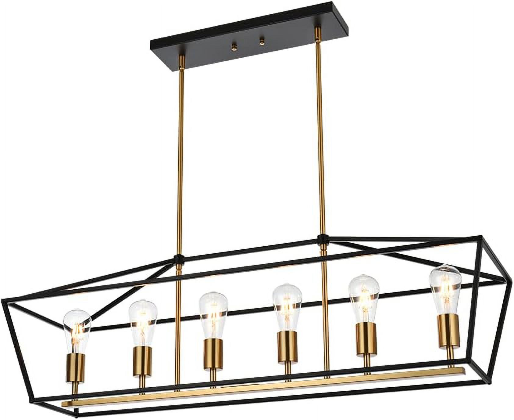 Modern 5 Light Black Kitchen Island Lighting Brushed Brass Dining Room