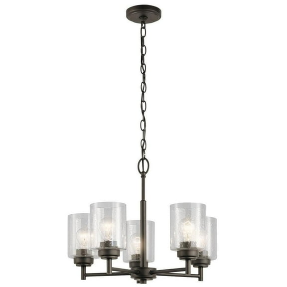 Modern 5-Light Downlight Chandelier with L with Clear Seeded Glass Shade 19.75 inches W X 16 inches H-Olde Bronze Finish Bailey Street Home