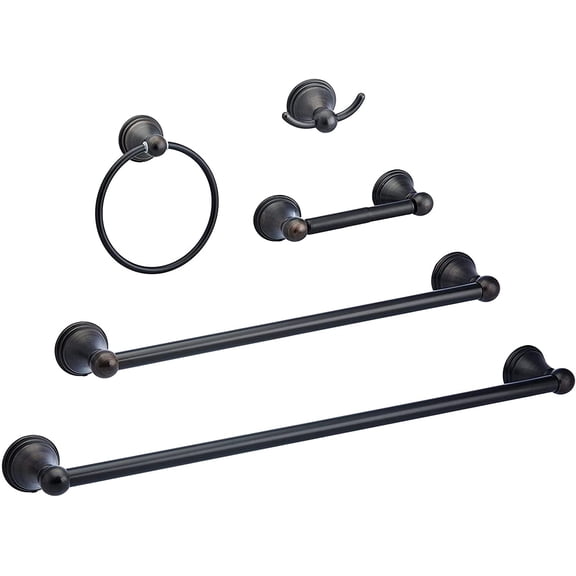 Modern 5 Piece Bathroom Hardware Set, Oil Rubbed Bronze, Towel Bar, Toilet Paper Holder, Towel Ring, Robe Hook