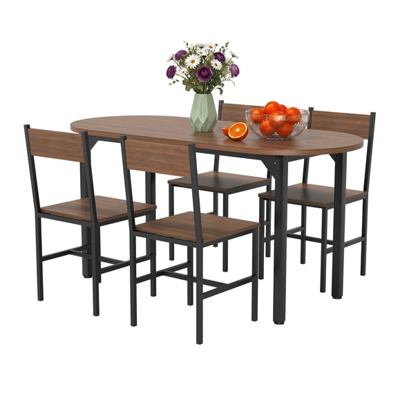 Modern 5-Piece Black Oval Dining Table Set for Saving Kitchen or Dining Room Furniture with 4 Chairs