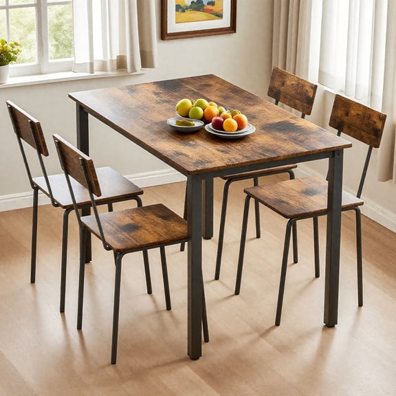 Modern 5 Piece Dining Table And Chair Set With Sturdy Iron Frame And MDF Surface For Small Spaces