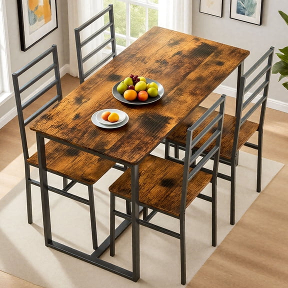 Modern 5 Piece Dining Table And Chair Set With Sturdy Iron Frame And MDF Surface For Small Spaces