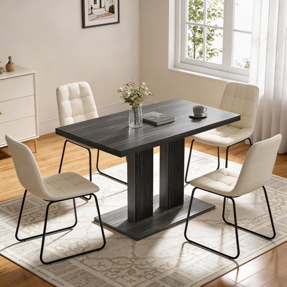 Modern 5-Piece Dining Table Set for 4, 46.2 Inch Space-Saving Table with 4 Faux Leather Chairs, Gray Wood Grain, Easy Assembly for Dining Kitchen Living Room Farmhouse