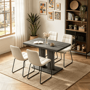 Modern 5-Piece Dining Table Set for 4, 46.2 Inch Space-Saving Table with 4 Faux Leather Chairs, Gray Wood Grain, Easy Assembly for Dining Kitchen Living Room Fa