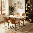 thumbnail image 1 of Modern 5-Piece Dining Table Set for 4, 46.2 Inch Space-Saving Table with 5 Faux Leather Chairs, Natural Wood Grain Rectangular Table, Easy Assembly for Dining Kitchen Living Room Farmhouse, 1 of 7