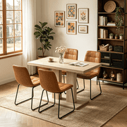 Modern 5-Piece Dining Table Set for 4, 46.2 Inch Space-Saving Table with 5 Faux Leather Chairs, Natural Wood Grain Rectangular Table, Easy Assembly for Dining K