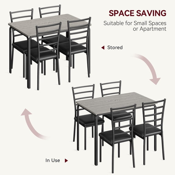 Modern 5-Piece Dining Table Set for 4 – Rectangular MDF Tabletop with 4 Upholstered Chairs – Space-Saving Dinette Set – Perfect for Apartment, Home, or Office – Grey, MDF Tabletop