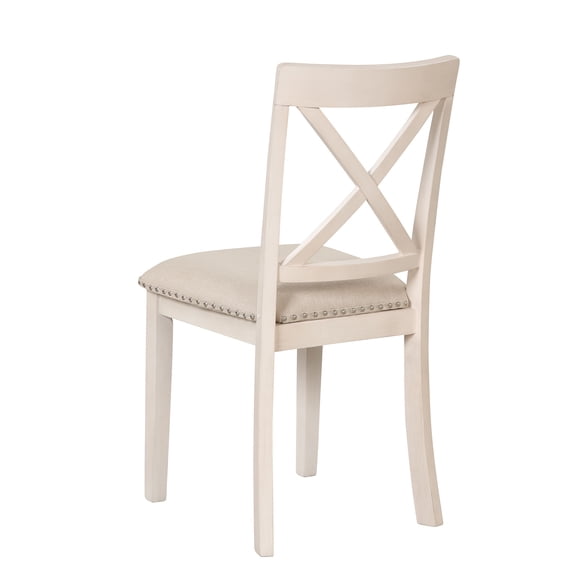 Modern 5-Piece Dining Table Set for 4, Round Antique White Kitchen Table & Solid Wood Chairs, Durable Rubberwood Veneer & MDF, for Dining Room, Apartment, Bistro, Breakfast Nook