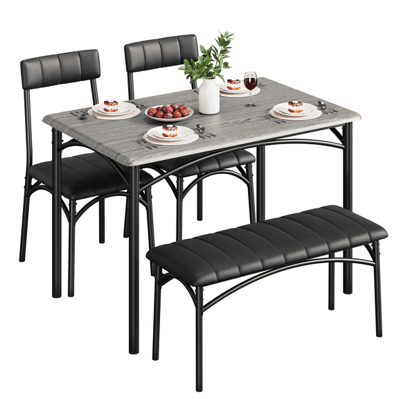 Modern 5-Piece Dining Table Set for 4 with Upholstered Chairs & Bench, Rectangular Kitchen Table Set for Small Space, Apartment, Studio, Breakfast Nook