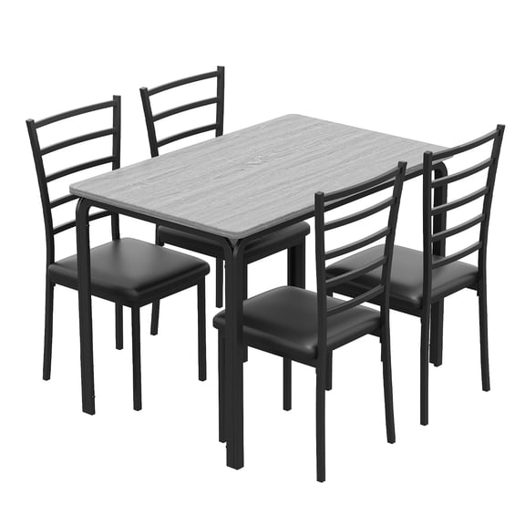Modern 5-Piece Dining Table Set for 4 - 4 Upholstered PU Chairs, Ideal for Small Dining Rooms or Apartments, Grey