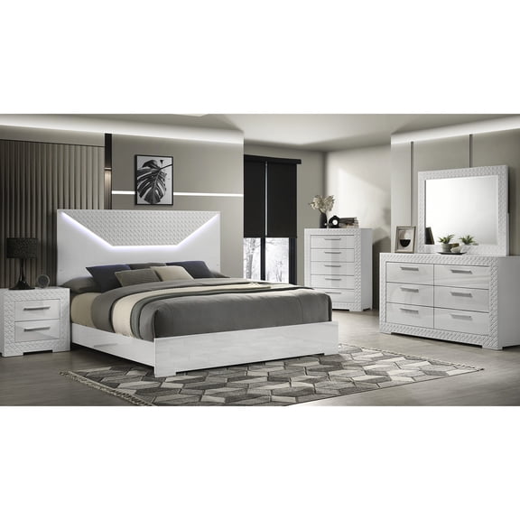 Modern 5-Piece Queen Bedroom Set with LED Lighting / Enhance Bedroom Aesthetic with Ambient Glow