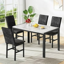 Cvortll Modern 5-Piece Rectangle Dining Table Set with Faux Marble Top and 4 Upholstered Velvet Chairs,Kitchen & Dining Room Furniture,Black