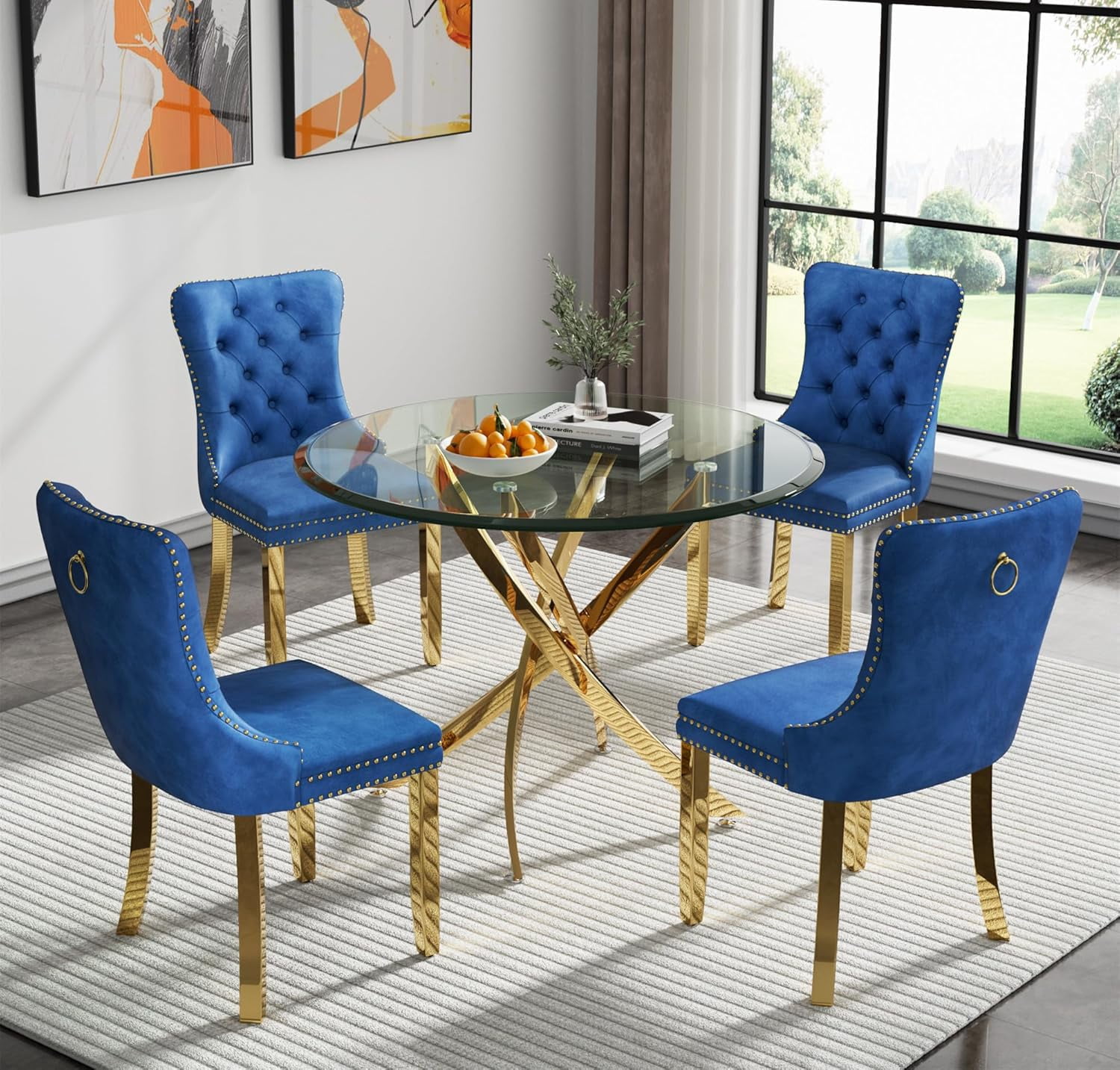 Modern 5-Piece Round Glass Dining Table Set for 4, 36" Circle Dining ...