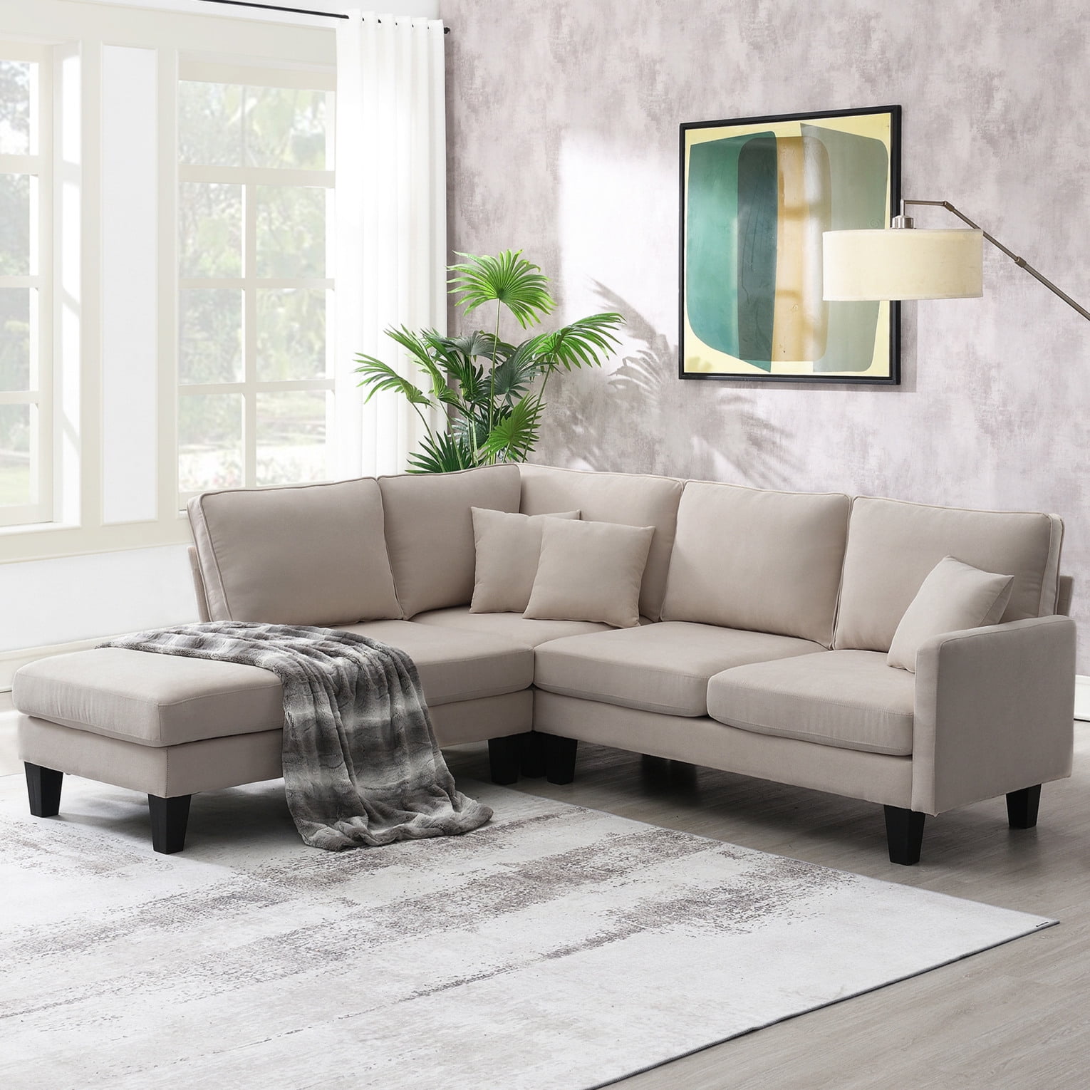 Modern 5Seat LShaped Sectional Sofa Couch, Practical Terrycloth Sofa