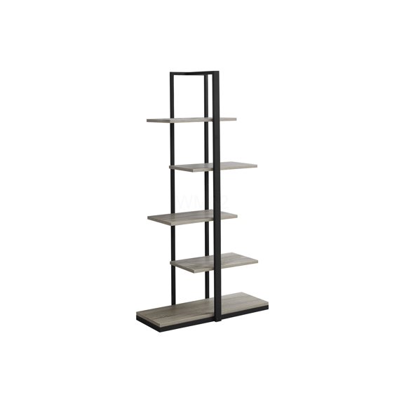 Modern 5-Shelf Zig-Zag Bookcase with Metal Frame, Taupe Laminate Finish for Living Room, Bedroom, Office