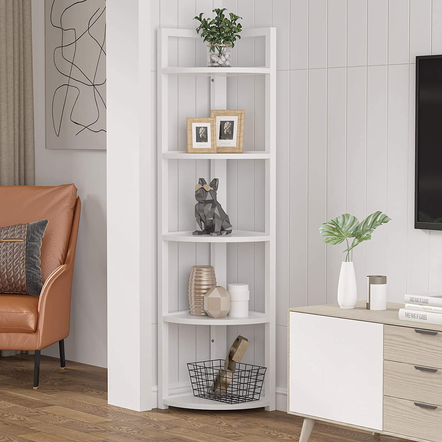 Pipishell Corner Shelf, 5 Tier Bookshelf Bookcase, Industrial Corner  Bookshelf Plant for Bedroom, Living Room, Office, Kitchen, Display &  Storage