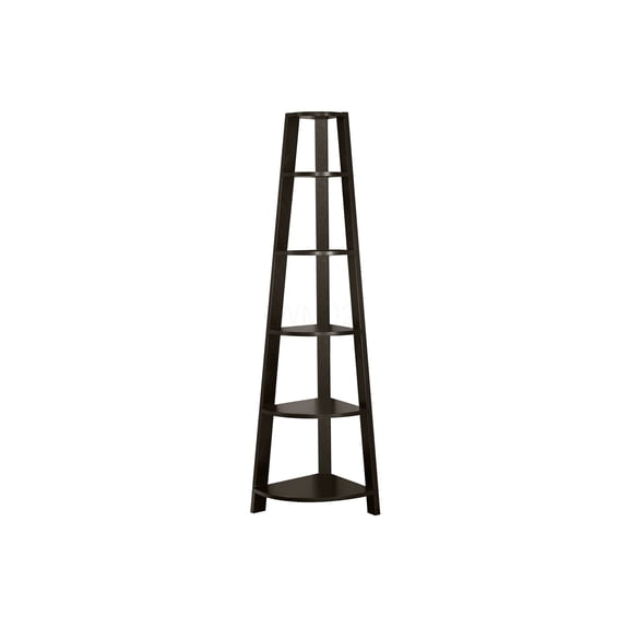 Modern 5-Tier Espresso Corner Bookshelf, Space-Saving Bookcase for Living Room & Office