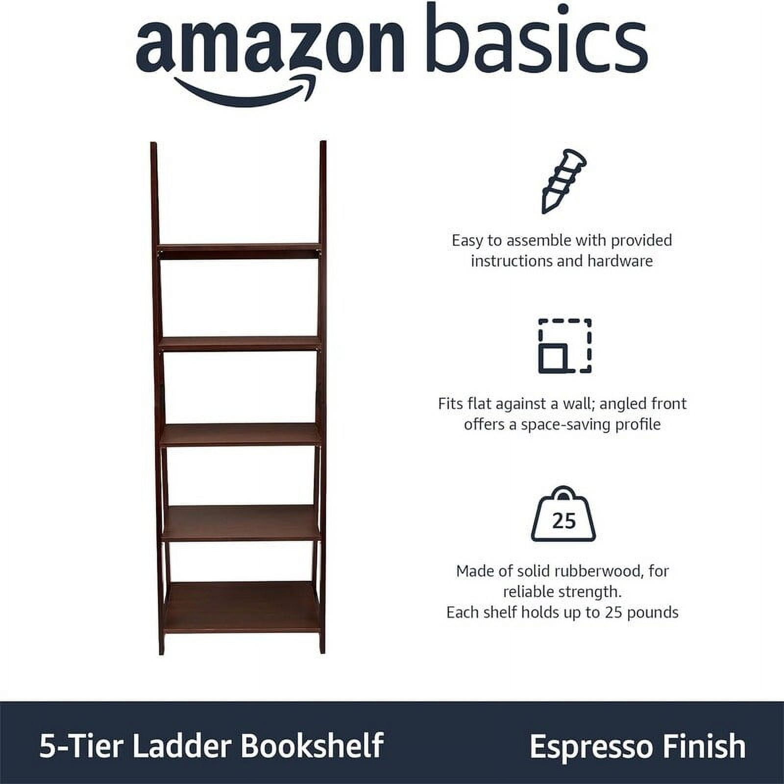 Espresso Finish 5-Tier Rubberwood Ladder Bookshelf