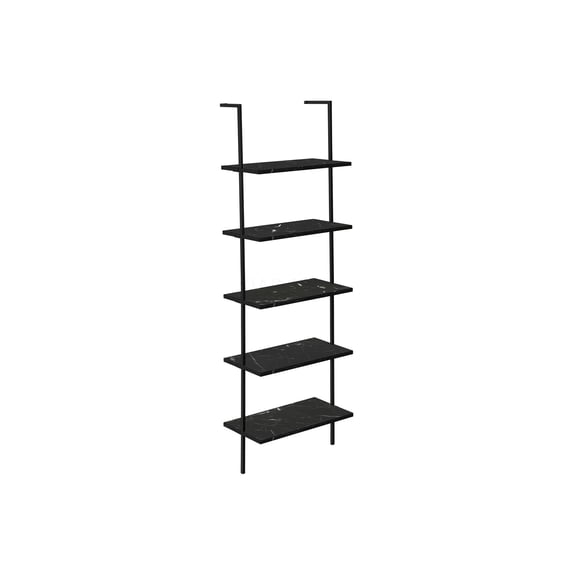 Modern 5-Tier Ladder Bookshelf with Black Marble Look - Space Saving Storage Shelves for Home Office