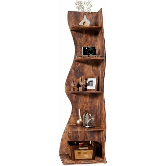 Modern 5-Tier Wall Corner Bookshelf, Stylish Bookcase Storage Rack for Small Space, Living Room, Bedroom